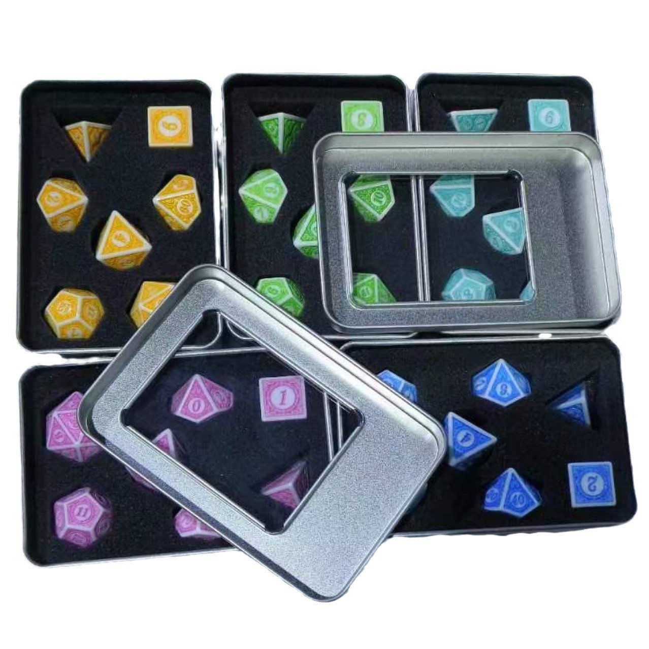 Rgp TTRPG Dnd Board Games D4 D6 D8 D10 D10 D12 D20 Resin Acrylic Metal Custom dnd dice set metal dice box