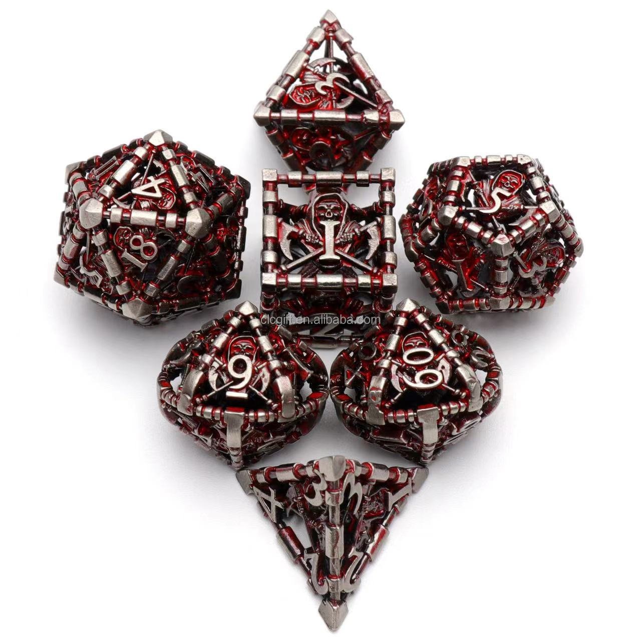Metal Polyhedral Dice Set Role Playing D&D Hollow Grim Reaper Dice Gaming Dice for Table Game RPG MTG Pathfinder Warhammer