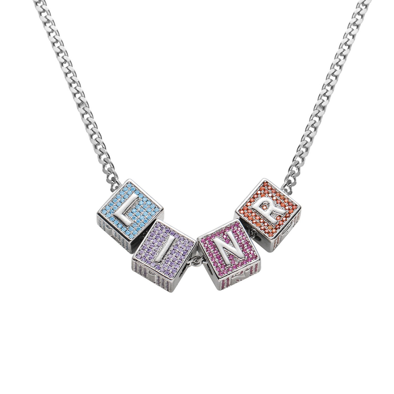 Newest Custom Hip Hop Iced Out Micro Paved Colorful Zircon Dice Cube 26 English Letter Pendant Necklace For Men Rapper Jewelry