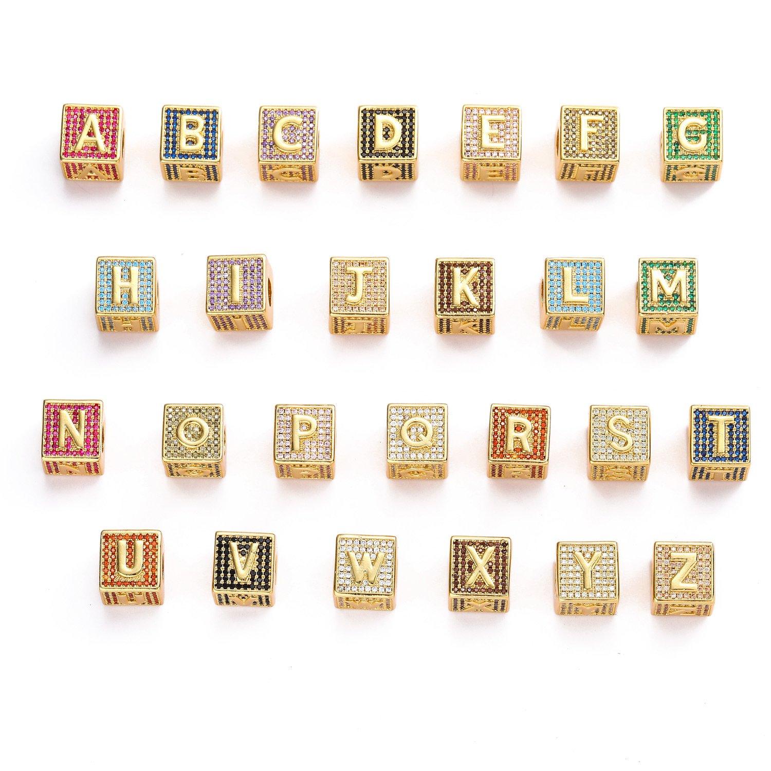 Newest Custom Hip Hop Iced Out Micro Paved Colorful Zircon Dice Cube 26 English Letter Pendant Necklace For Men Rapper Jewelry