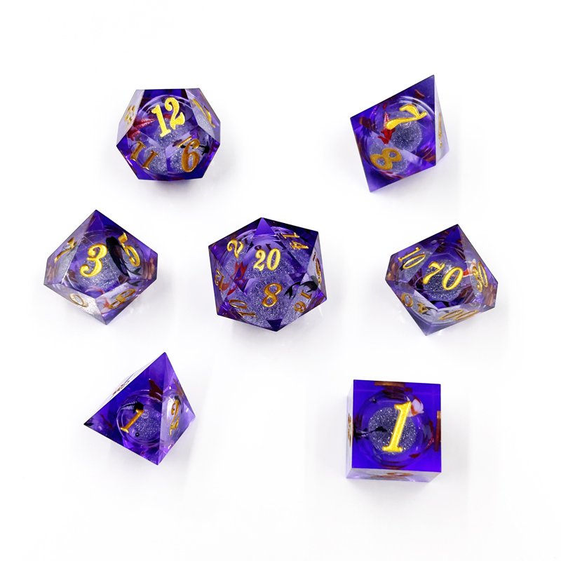 Custom Logo Polyhedral Resin Dice Set for DND RPG Dragon and Dungeon enthusiasts Liquid Core with Sharp Edge