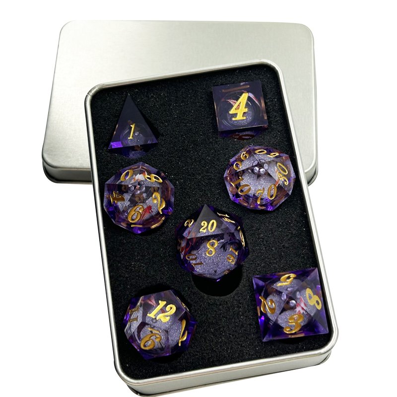 Custom Logo Polyhedral Resin Dice Set for DND RPG Dragon and Dungeon enthusiasts Liquid Core with Sharp Edge