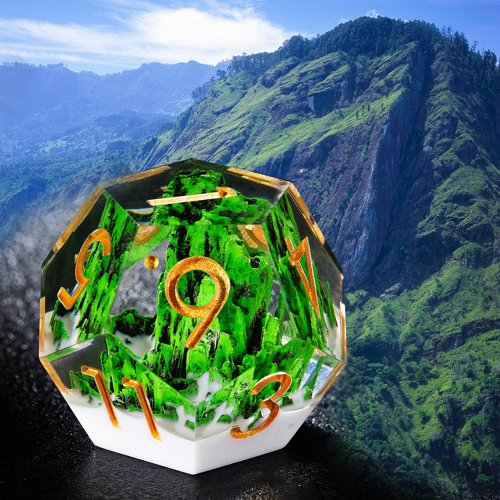New Premium Design Stone Mountain Inside Fashion Carving Dnd Resin Dice Set In Stock