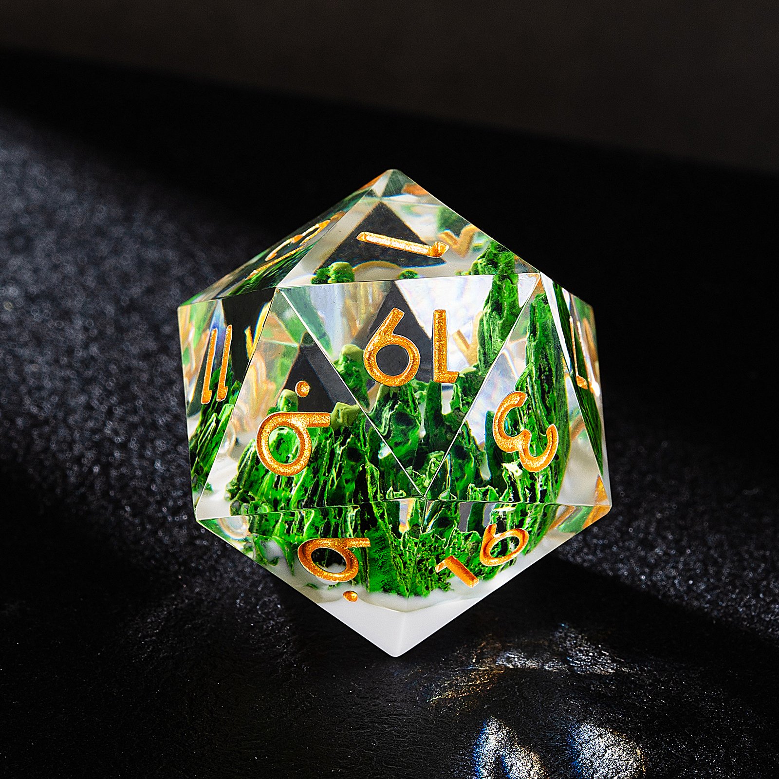 New Premium Design Stone Mountain Inside Fashion Carving Dnd Resin Dice Set In Stock