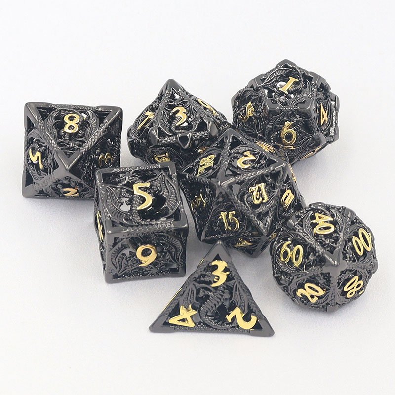 High Quality D20 16mm 20mm Metal Hollow Ancient RPG Dungeons Dragons Dice Factory Wholesale 7pcs Set Custom Logo D&D RPG Games