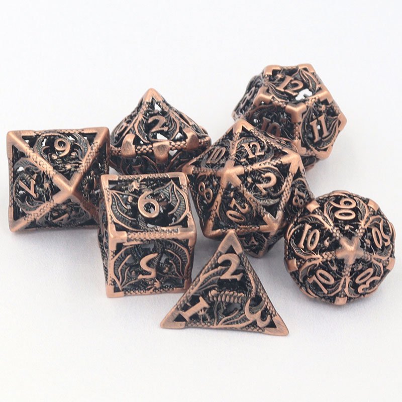High Quality D20 16mm 20mm Metal Hollow Ancient RPG Dungeons Dragons Dice Factory Wholesale 7pcs Set Custom Logo D&D RPG Games