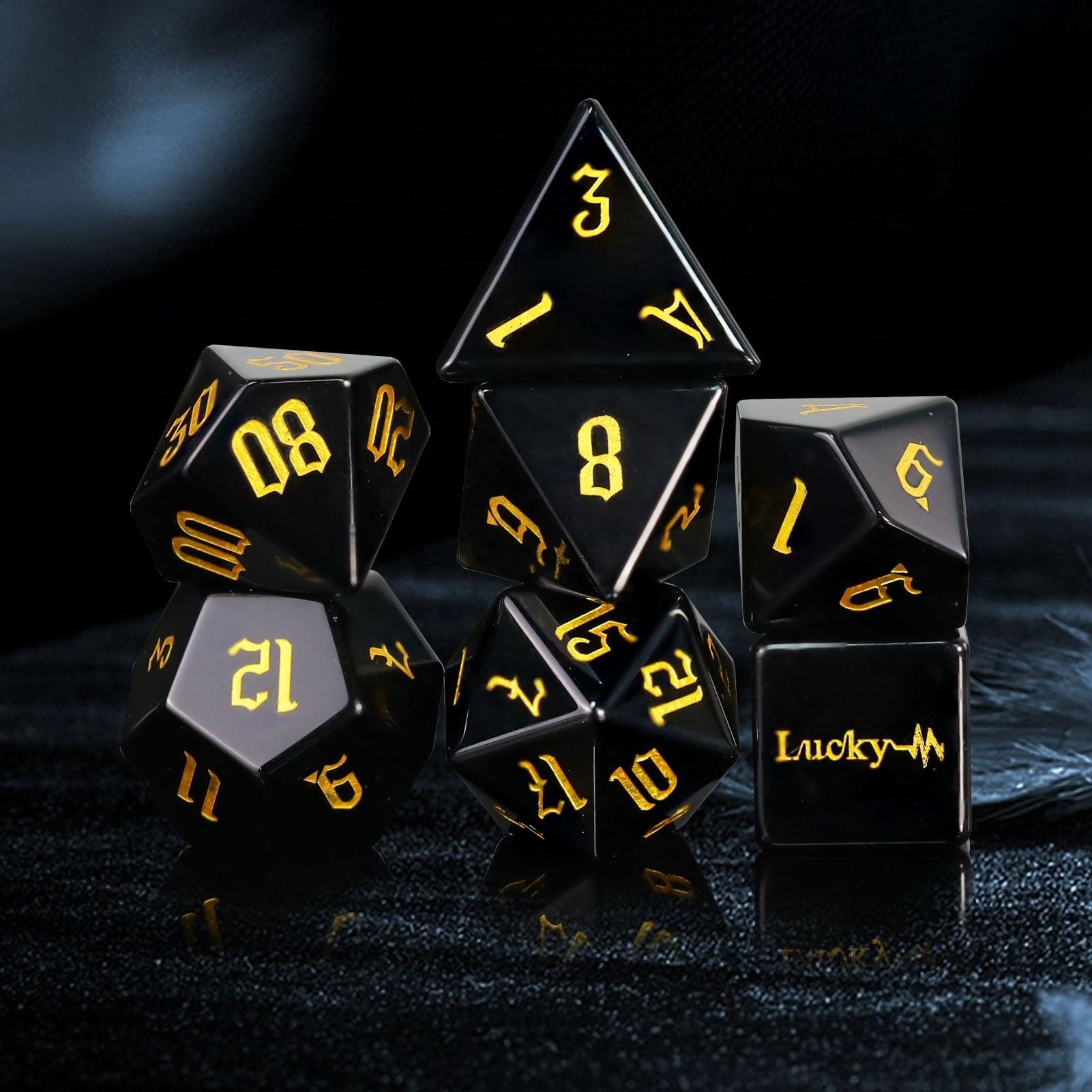 Custom Engraved Multi Bulk Colored 16MM 20MM Polyhedral Gem Stone Gemstone DND Gold Number RPG Obsidian Dice