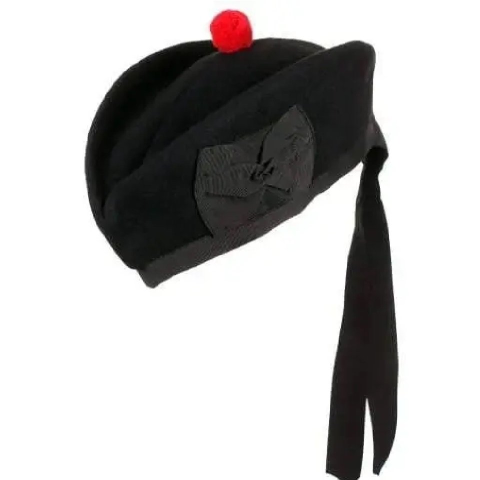 New custom Dicing Glengarry hats black leather hat with black pom pom Bonnet hat