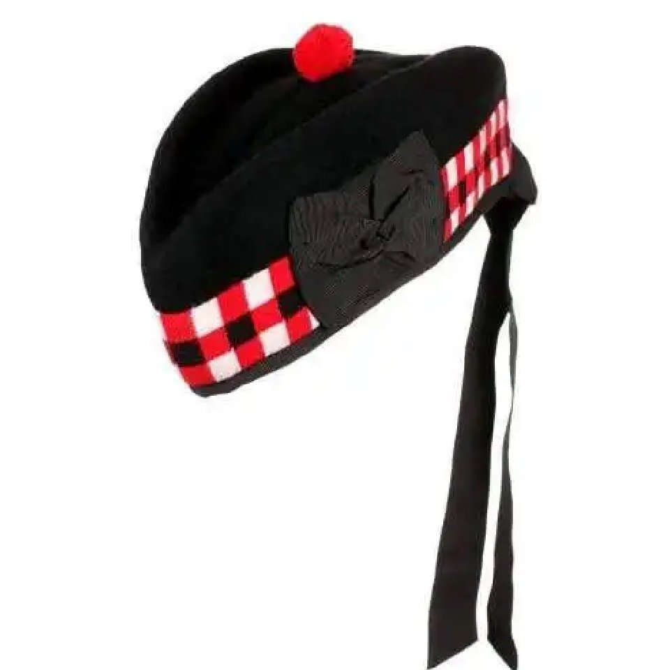 New custom Dicing Glengarry hats black leather hat with black pom pom Bonnet hat