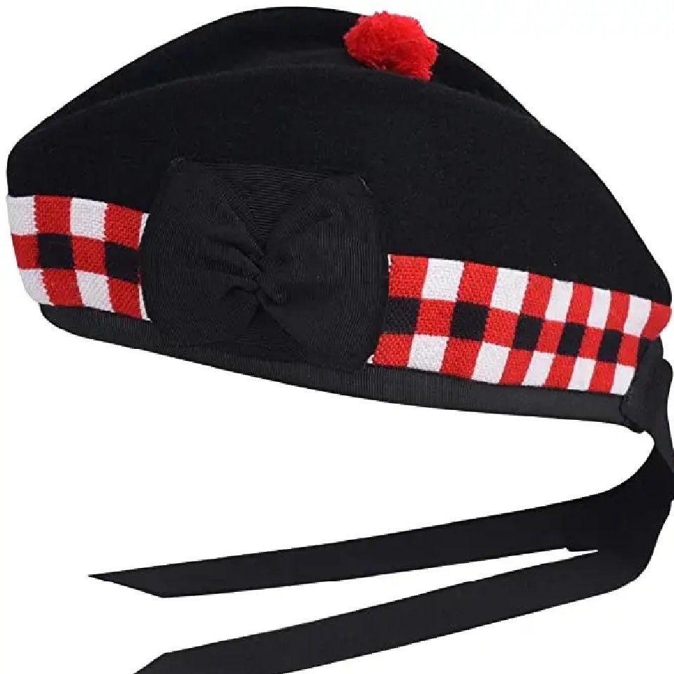 New custom Dicing Glengarry hats black leather hat with black pom pom Bonnet hat
