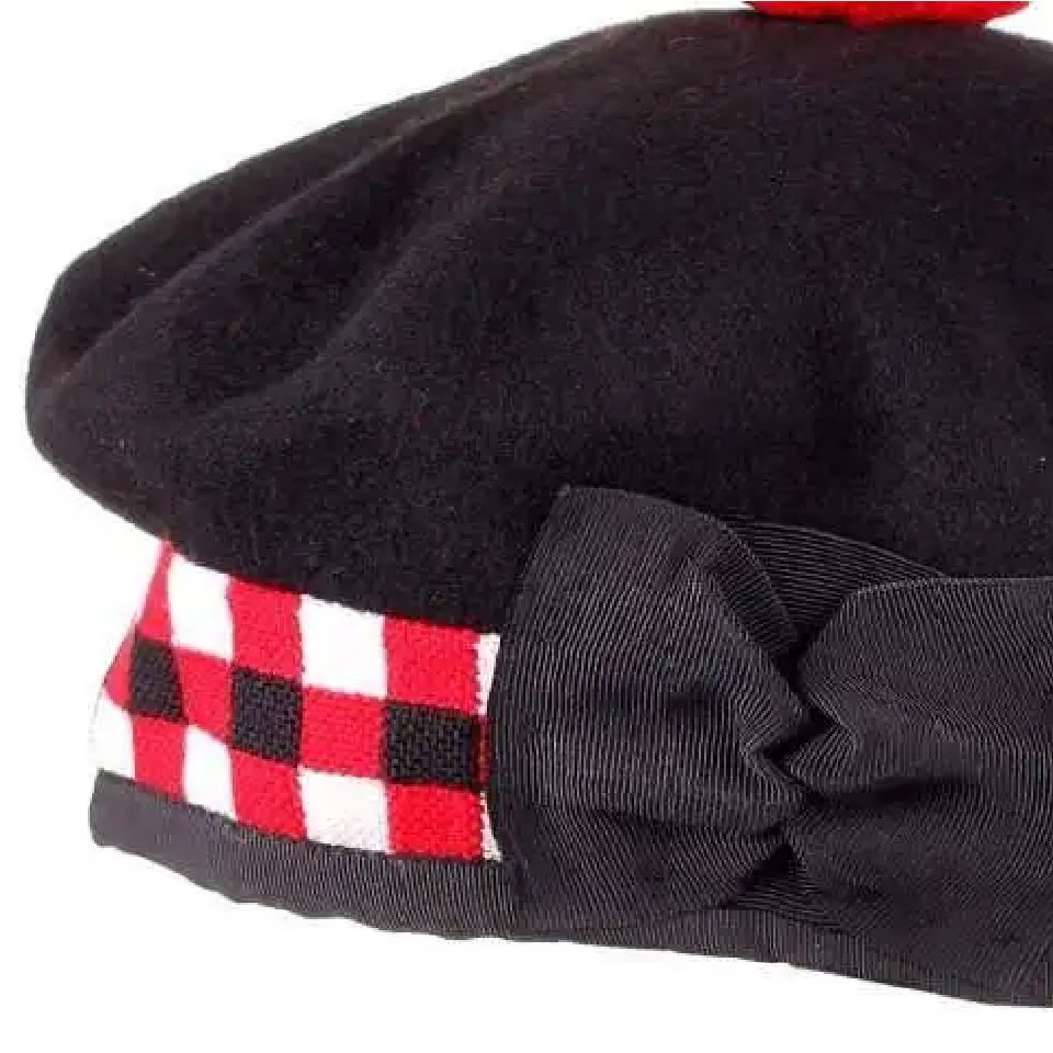 New custom Dicing Glengarry hats black leather hat with black pom pom Bonnet hat