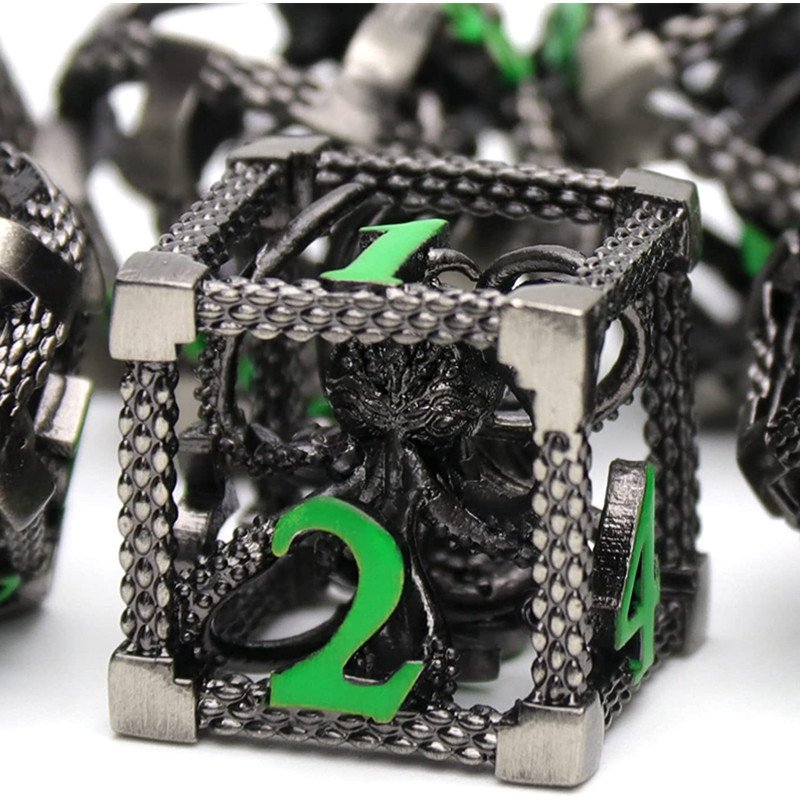 MINI PLANET 3D Octopus Metal DND Dice Set For TRPG Dungeons&Dragons Game Polyhedral Metal Hollow Dice Set Custom DND Dice Metal