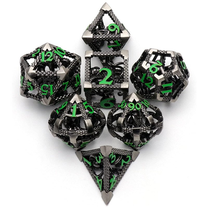 MINI PLANET 3D Octopus Metal DND Dice Set For TRPG Dungeons&Dragons Game Polyhedral Metal Hollow Dice Set Custom DND Dice Metal