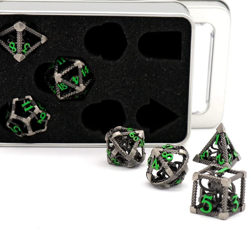 MINI PLANET 3D Octopus Metal DND Dice Set For TRPG Dungeons&Dragons Game Polyhedral Metal Hollow Dice Set Custom DND Dice Metal