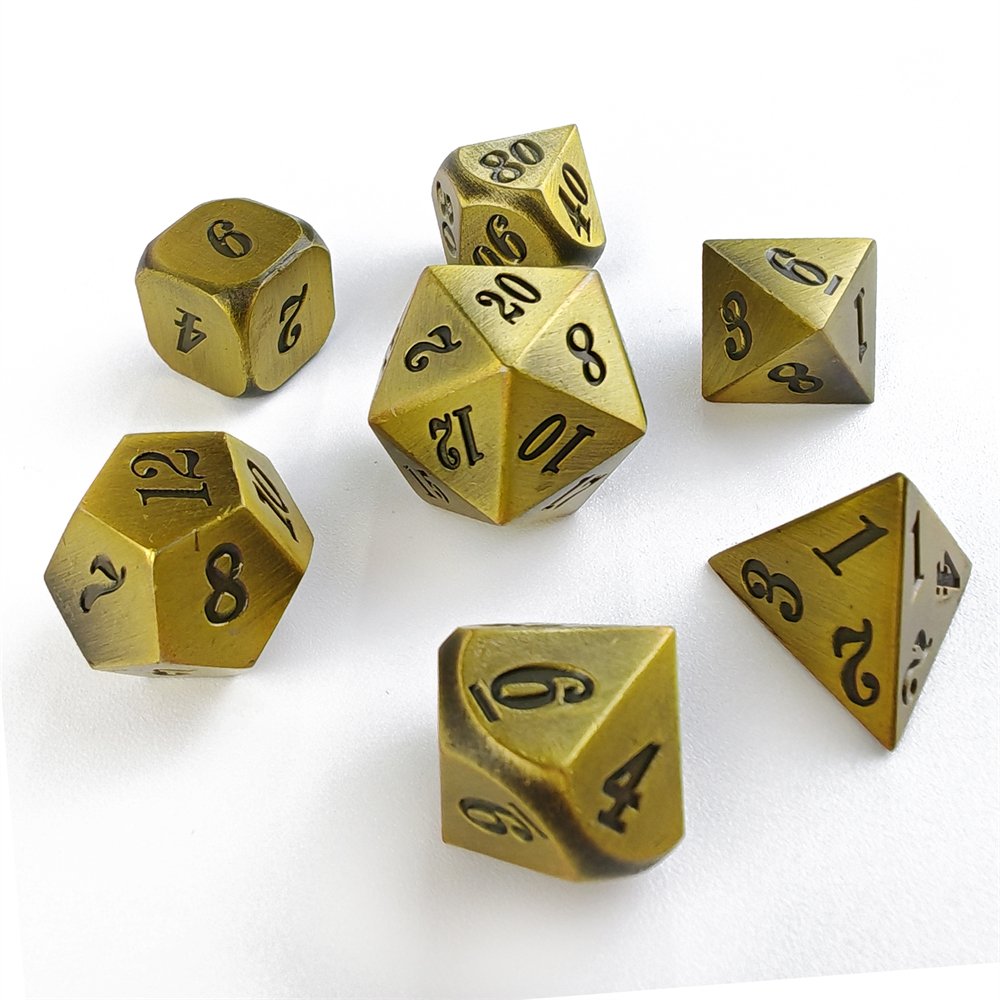 Hot Selling 7Pcs Metal Dice Set for Adult DND and RPG Board Game Solid Polyhedral Golden Metal Dice Set