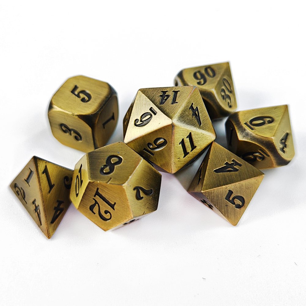 Hot Selling 7Pcs Metal Dice Set for Adult DND and RPG Board Game Solid Polyhedral Golden Metal Dice Set