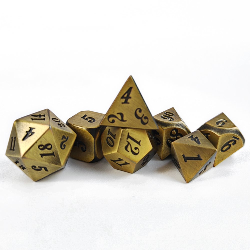 Hot Selling 7Pcs Metal Dice Set for Adult DND and RPG Board Game Solid Polyhedral Golden Metal Dice Set