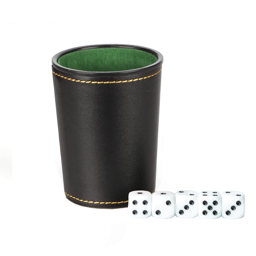 Tabletop Gambling Entertainment Leather Dice Cup Shaker With 5 Dices