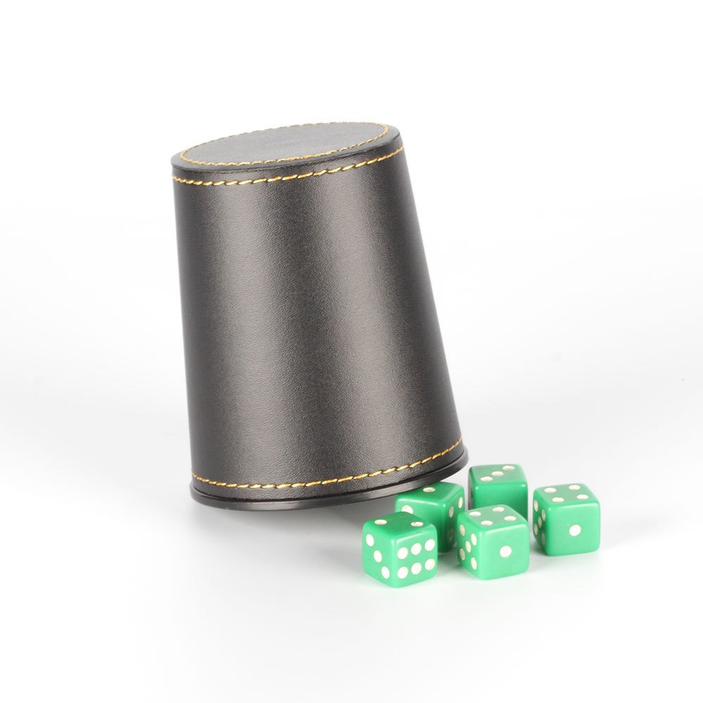 Tabletop Gambling Entertainment Leather Dice Cup Shaker With 5 Dices