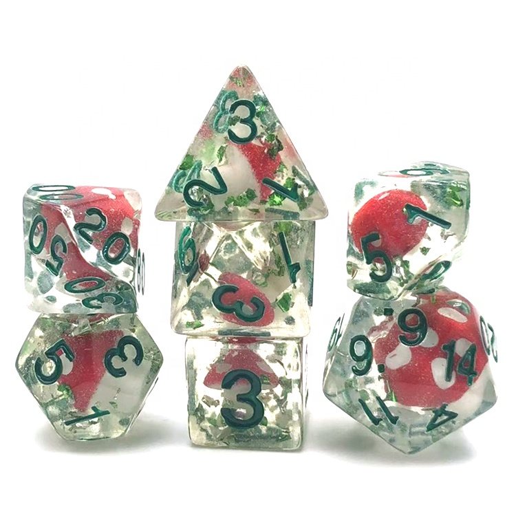 Polyhedral Custom Clear Resin RPG DND Mushroom Dice Set for Role Playing Game