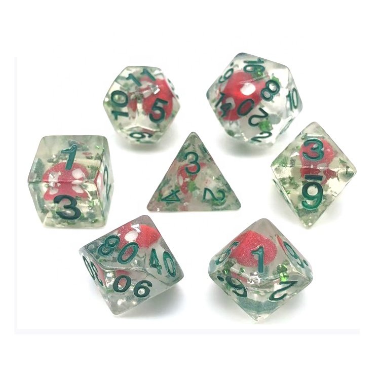 Polyhedral Custom Clear Resin RPG DND Mushroom Dice Set for Role Playing Game