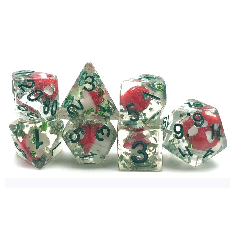 Polyhedral Custom Clear Resin RPG DND Mushroom Dice Set for Role Playing Game