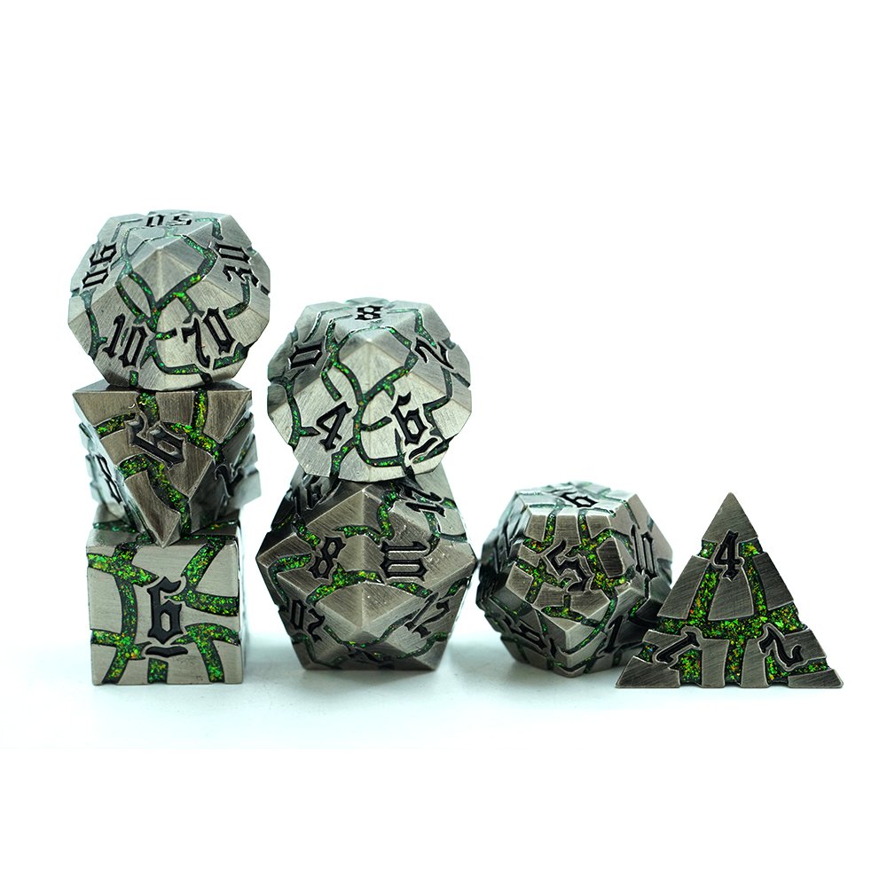 Metal polyhedron dungeons and dragons rpg Glitter mica crack sharp edge polyhydral dice wholesale custom set Dice