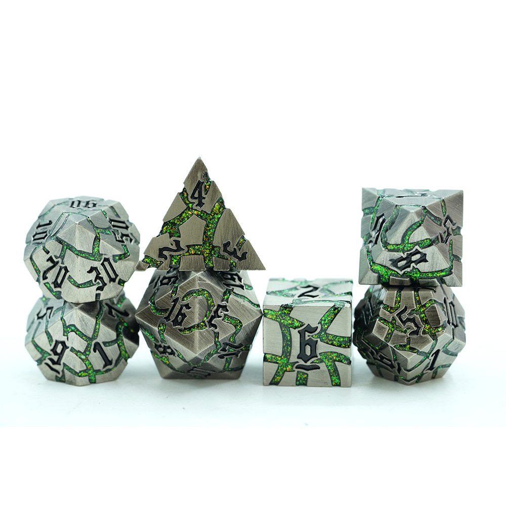 Metal polyhedron dungeons and dragons rpg Glitter mica crack sharp edge polyhydral dice wholesale custom set Dice