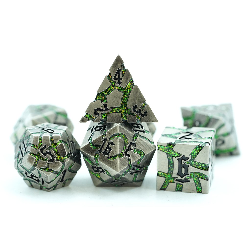 Metal polyhedron dungeons and dragons rpg Glitter mica crack sharp edge polyhydral dice wholesale custom set Dice