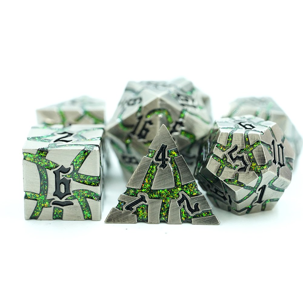 Metal polyhedron dungeons and dragons rpg Glitter mica crack sharp edge polyhydral dice wholesale custom set Dice
