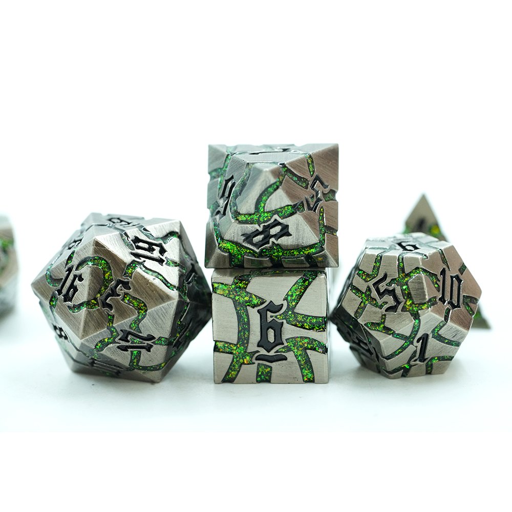 Metal polyhedron dungeons and dragons rpg Glitter mica crack sharp edge polyhydral dice wholesale custom set Dice