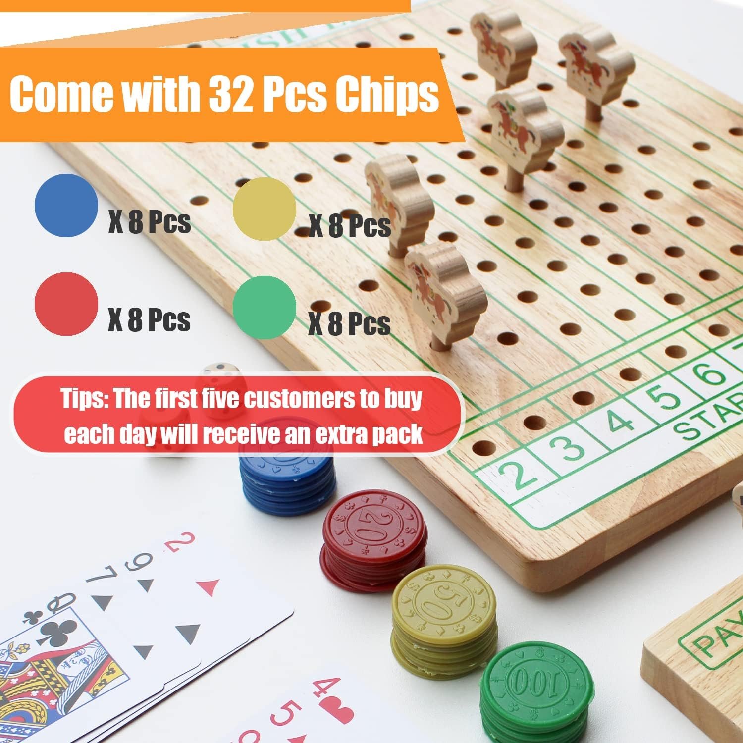 Horse Racing Oak Board Game Come with Instructions & 11 Durable Horses Dice & Cards & Chips for Adult Family Party Man Cave Gam