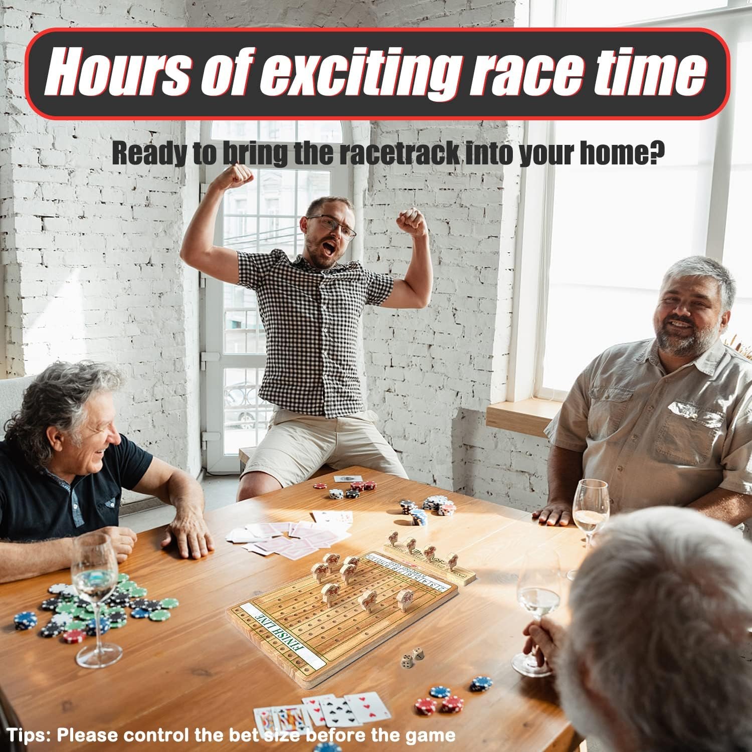 Horse Racing Oak Board Game Come with Instructions & 11 Durable Horses Dice & Cards & Chips for Adult Family Party Man Cave Gam