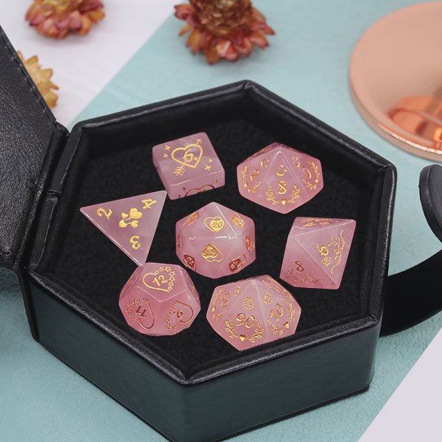 factory wholesale pink glass HOT-SELLING Artificial Crystal dice set for dungeons and dragons RPG games