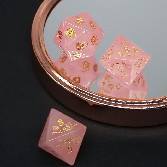 factory wholesale pink glass HOT-SELLING Artificial Crystal dice set for dungeons and dragons RPG games