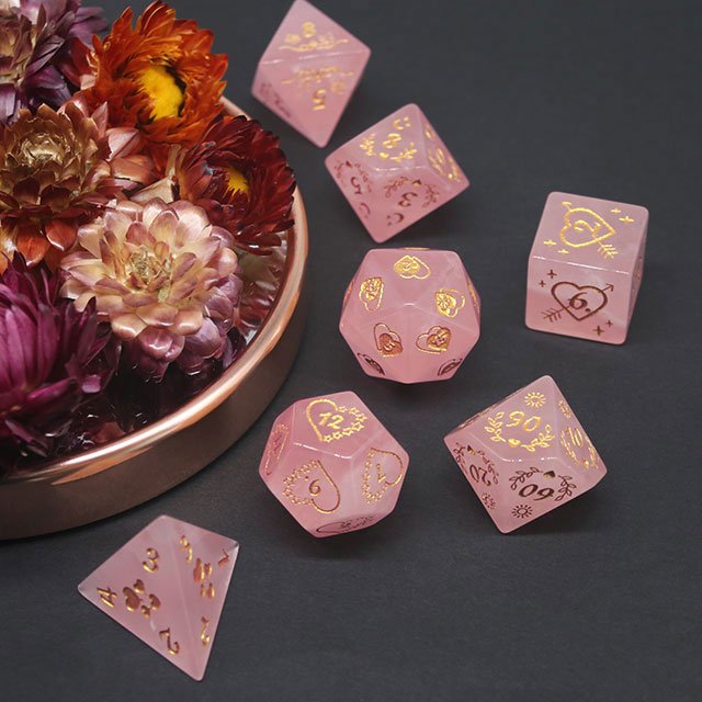 factory wholesale pink glass HOT-SELLING Artificial Crystal dice set for dungeons and dragons RPG games