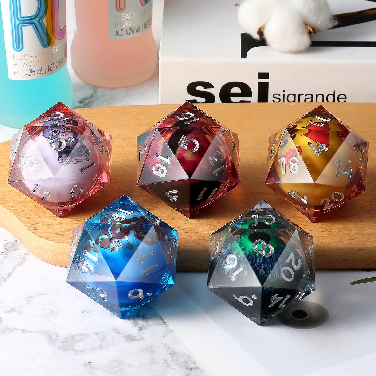 55mm LED Sharp Edge Polyhedral D&D D20 Dice Dragon Eye Green Single D20 Dice Light Up Handmade Liquid Core Dice D20 for RPG Game