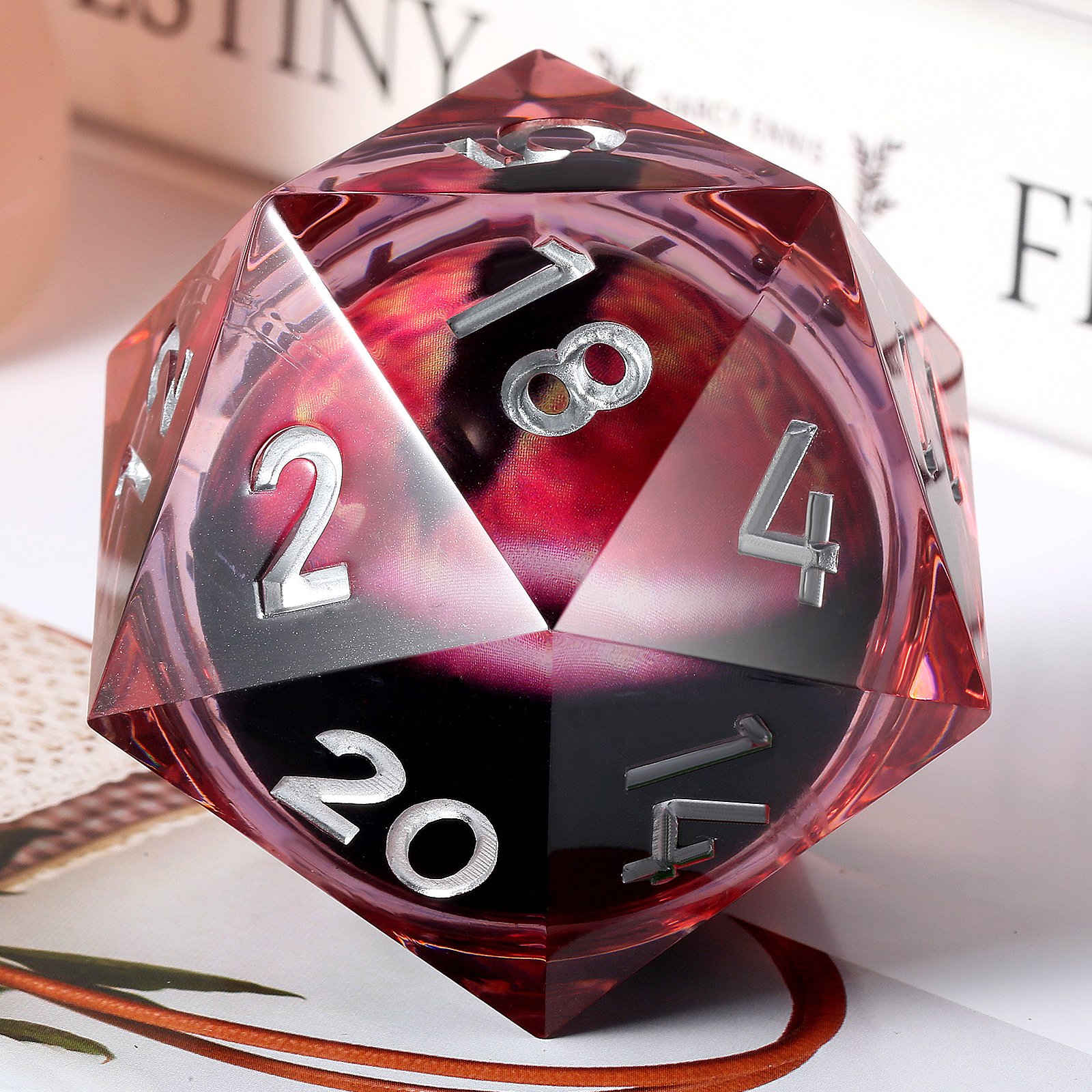 55mm LED Sharp Edge Polyhedral D&D D20 Dice Dragon Eye Green Single D20 Dice Light Up Handmade Liquid Core Dice D20 for RPG Game