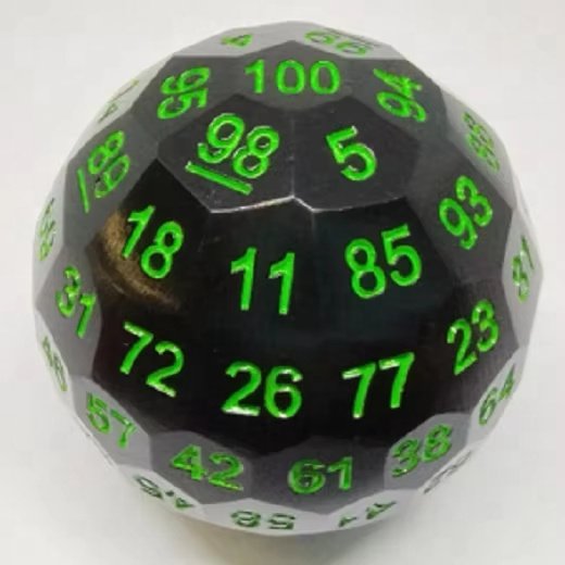 Unique Spherical Solid Metal Polyhedral 100 Sided Dice Super Large Single Metal D100 Dice for Dungeons and Dragons