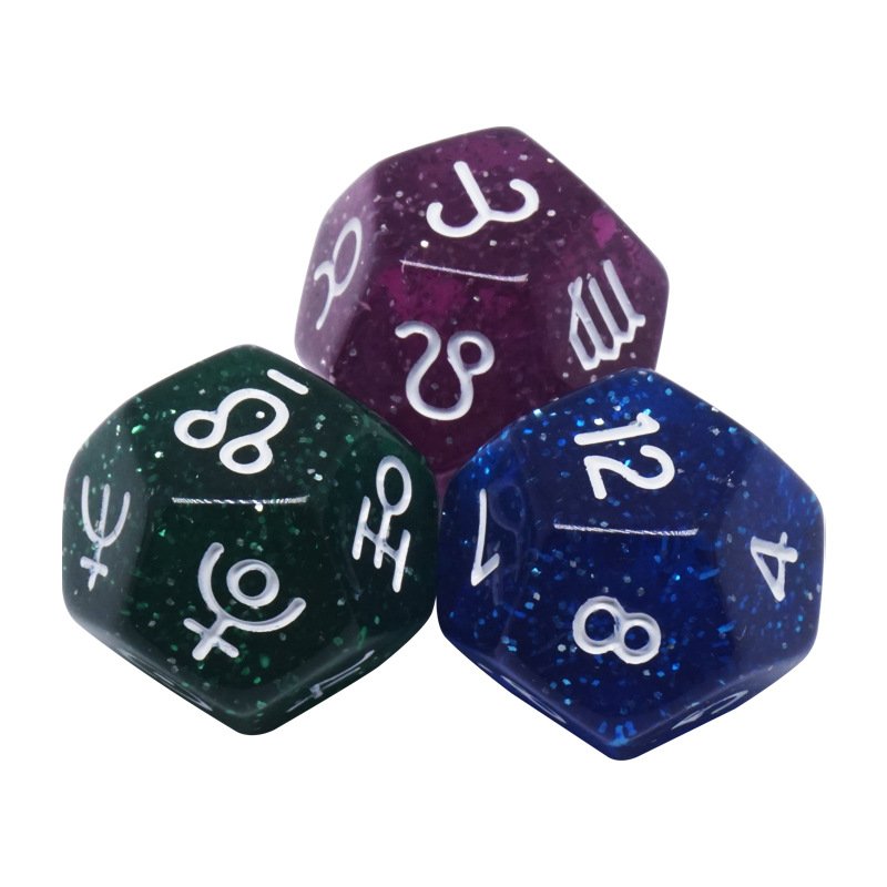 3Pcs Set 12 Constellation Astrology Dice 12 Sided Dice Tarot Constellation Divination Board Game 12 Face Polyhedron Dice
