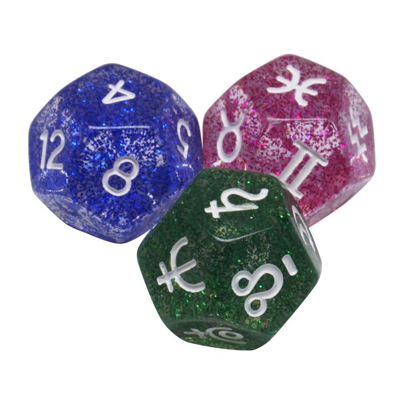 3Pcs Set 12 Constellation Astrology Dice 12 Sided Dice Tarot Constellation Divination Board Game 12 Face Polyhedron Dice