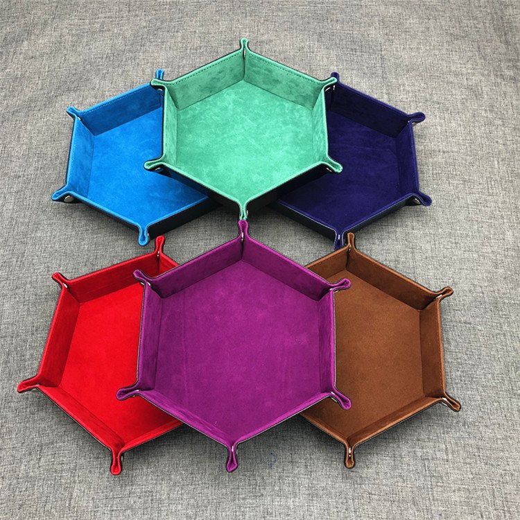Small Hexagonal Dice Tray 6-Face Colorful PU Leather and Velvet Material DND Storage Box