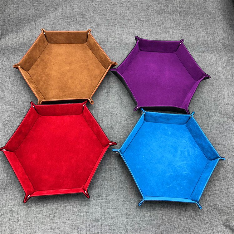 Small Hexagonal Dice Tray 6-Face Colorful PU Leather and Velvet Material DND Storage Box