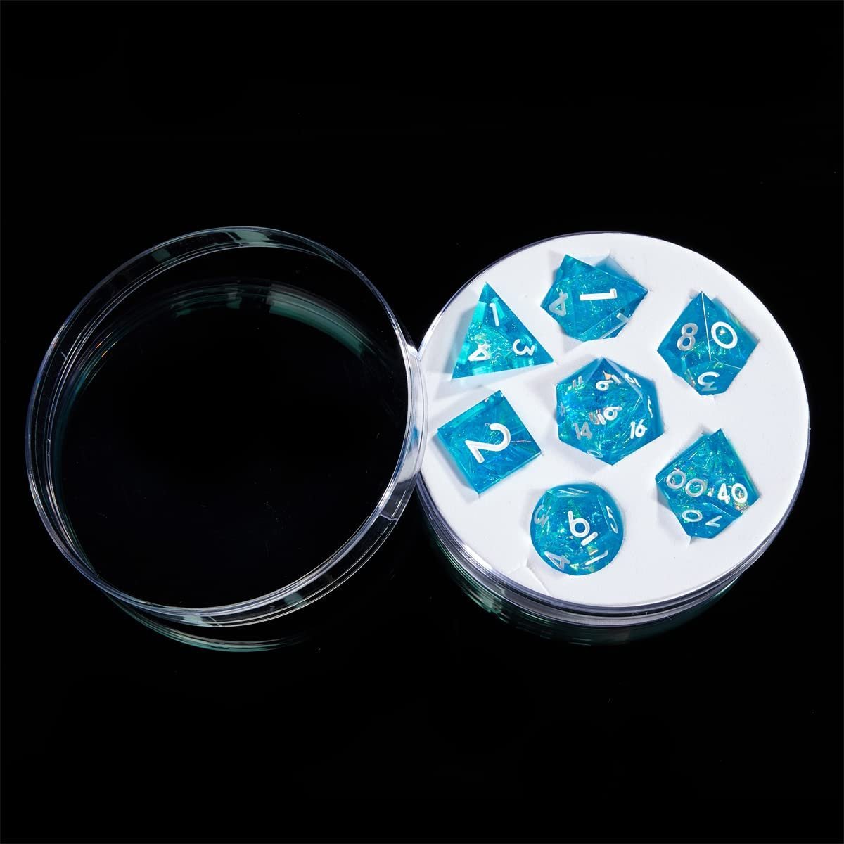 7-piece custom transparent polyhedral resin liquid core dice for tabletop game Dragon and Dungeon