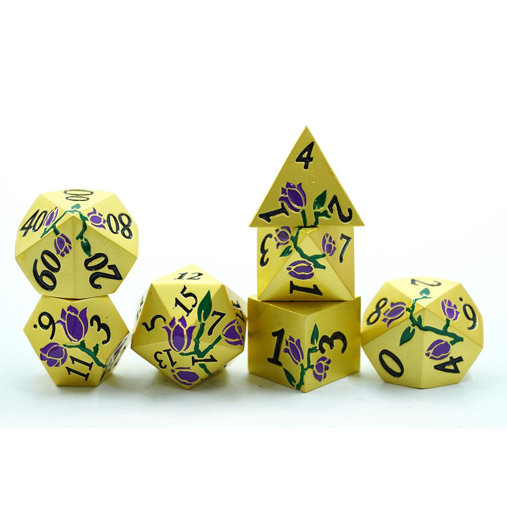 Polyhedral Dnd Dice Sets Bulk Custom Metal Dice Dnd Rose Metal Flower Dice Set D&d With Gift Box For Rpg Games