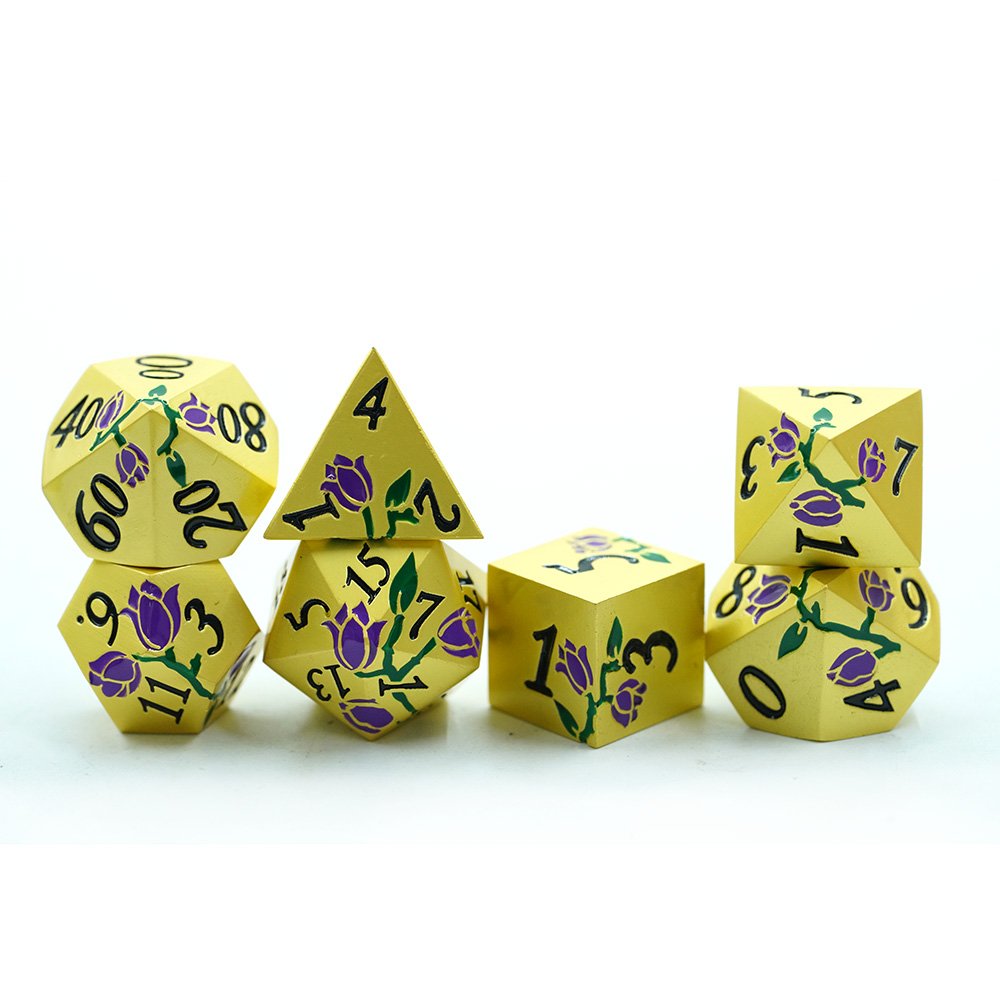 Polyhedral Dnd Dice Sets Bulk Custom Metal Dice Dnd Rose Metal Flower Dice Set D&d With Gift Box For Rpg Games