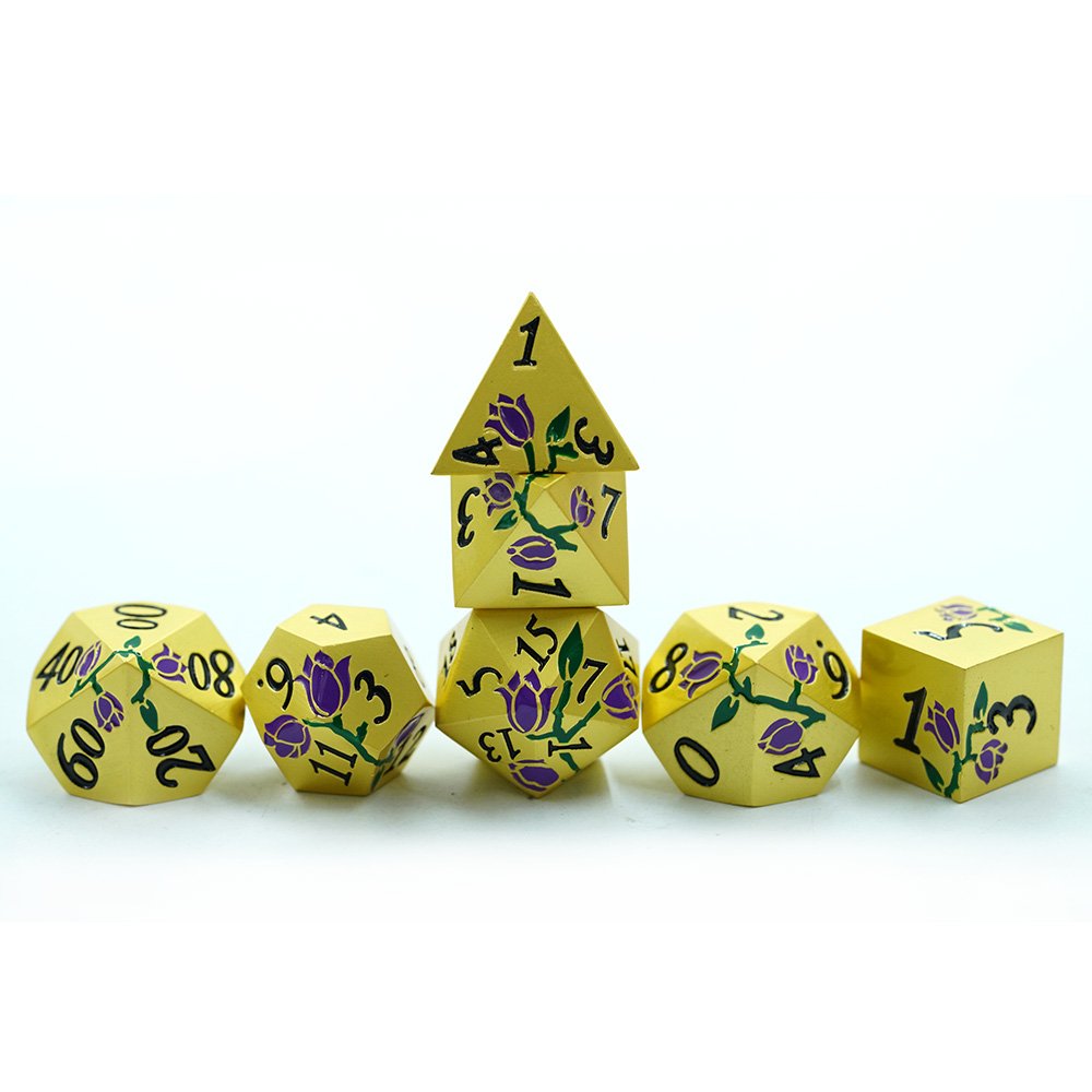 Polyhedral Dnd Dice Sets Bulk Custom Metal Dice Dnd Rose Metal Flower Dice Set D&d With Gift Box For Rpg Games