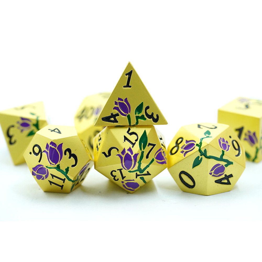 Polyhedral Dnd Dice Sets Bulk Custom Metal Dice Dnd Rose Metal Flower Dice Set D&d With Gift Box For Rpg Games