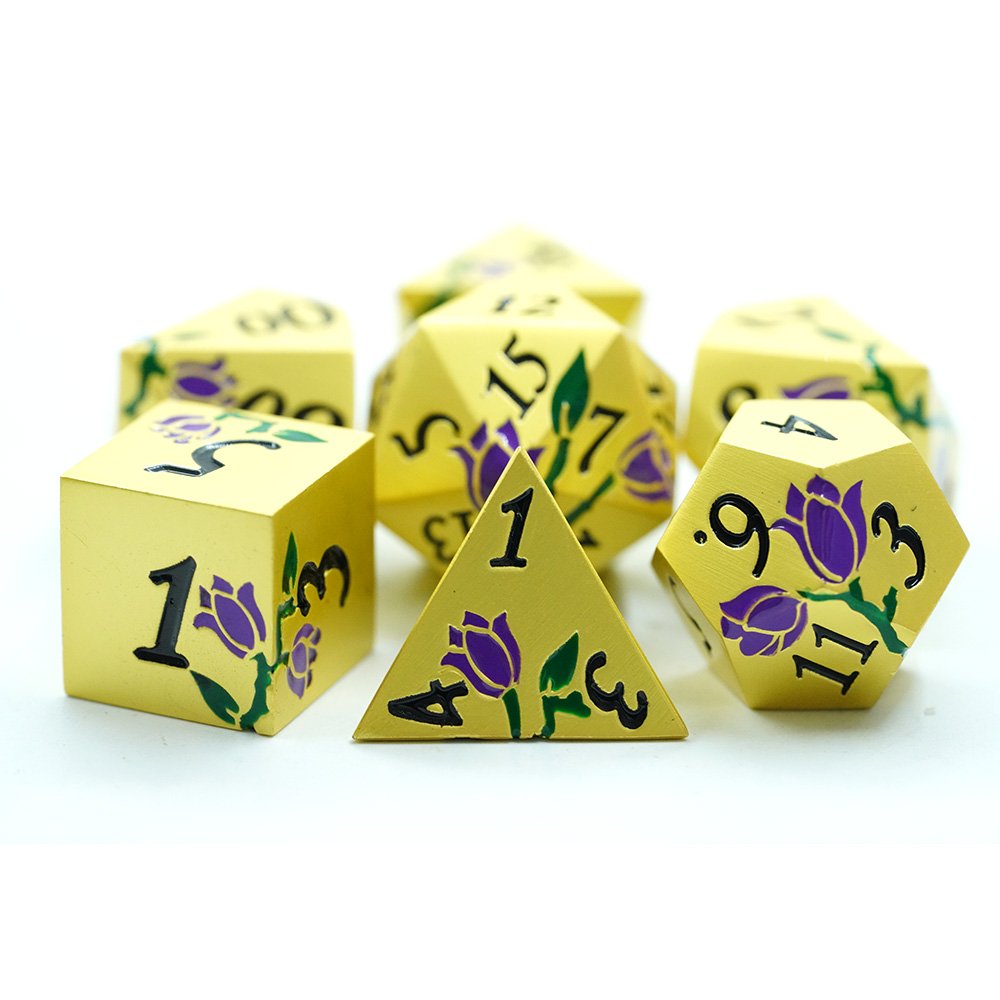 Polyhedral Dnd Dice Sets Bulk Custom Metal Dice Dnd Rose Metal Flower Dice Set D&d With Gift Box For Rpg Games