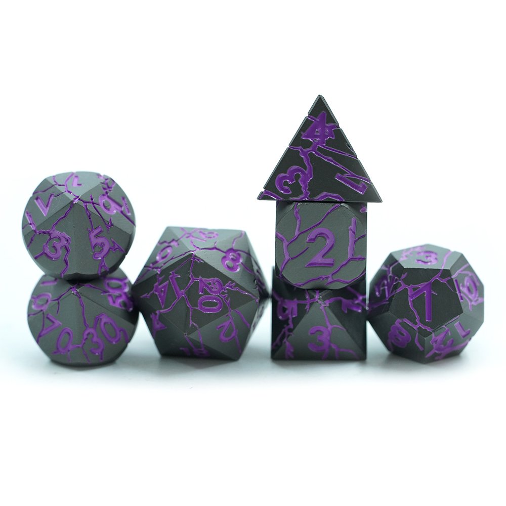 Yushun Customized Zinc Alloy D20 D6 Crack Metal Sharp Purple Throwing Dice For Games